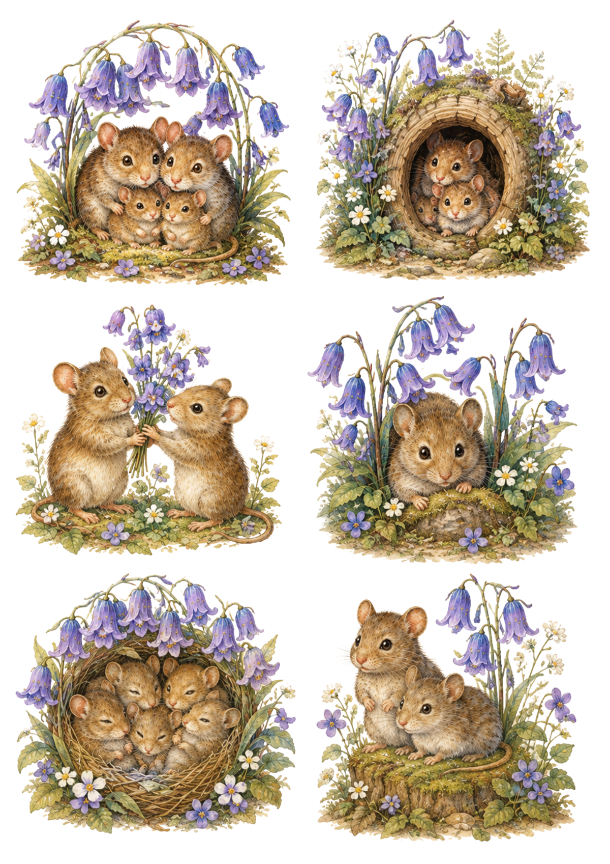 Sticker Sheet / Greeting Card – Mouse Family Nest Collage Cat. No. 10315