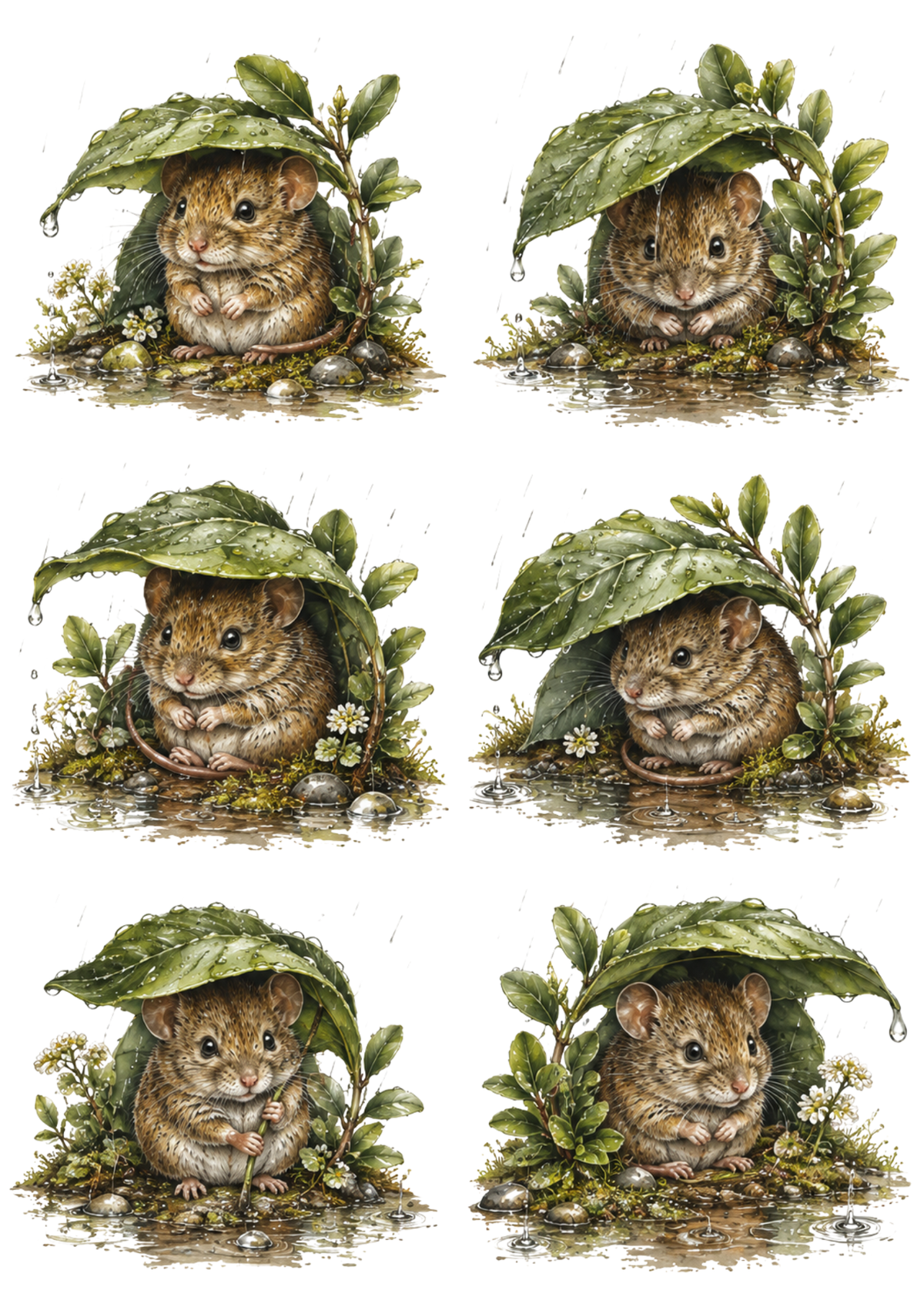 Sticker Sheet / Greeting Card – Mouse's Leaf Umbrella Collage Cat. No. 10321