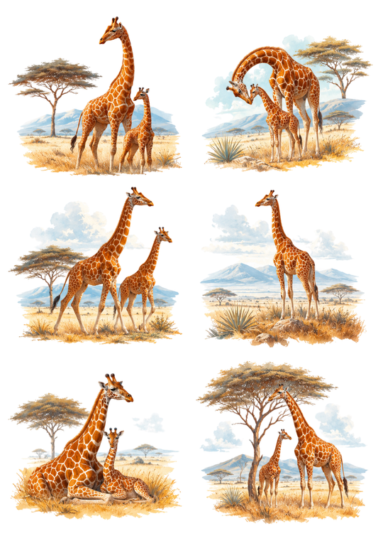 Sticker Sheet / Greeting Card – Giraffe Savannah Collage Cat. No. 10323