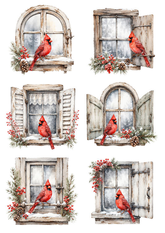 Sticker Sheet / Greeting Card – Winter Cardinals Collage Cat. No. 10334