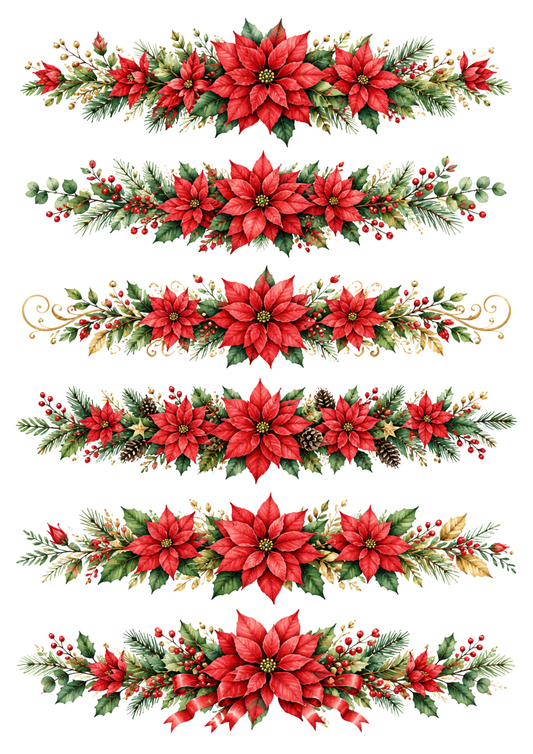 Sticker Sheet / Greeting Card – Christmas Red Poinsettia Garlands Collage Cat. No. 10335