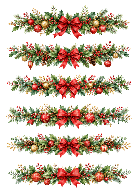 Sticker Sheet / Greeting Card – Festive Red Poinsettia Garlands Collage Cat. No. 10336
