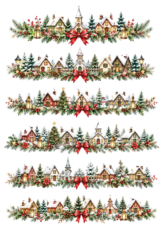 Sticker Sheet / Greeting Card – Festive Village Garlands Collage Cat. No. 10337