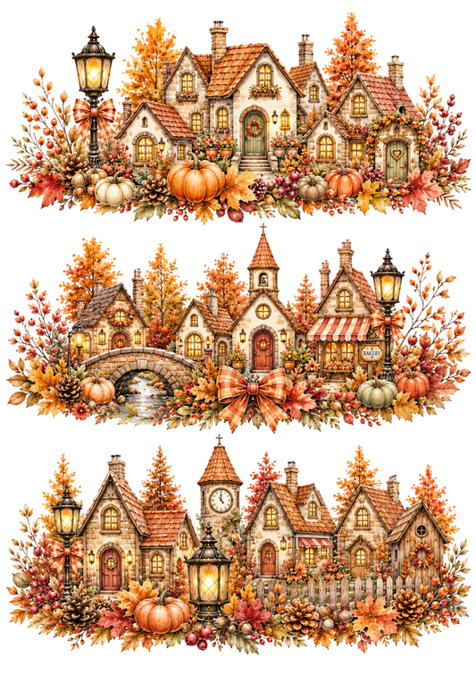 Sticker Sheet / Greeting Card – Autumn Town Garlands Tones Collage Cat. No. 10342