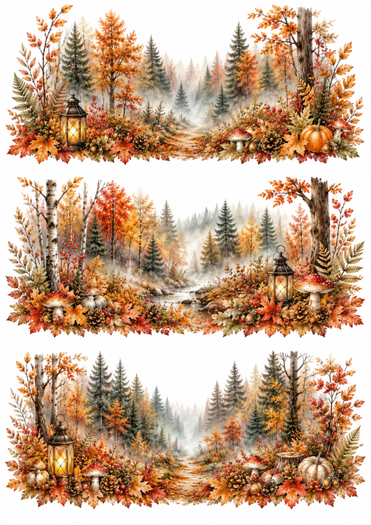 Sticker Sheet / Greeting Card – Misty Autumn Forest Collage Cat. No. 10343