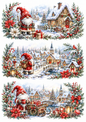 Sticker Sheet / Greeting Card – Whimsical Gnome Christmas Village Triptych Collage Cat. No. 10346