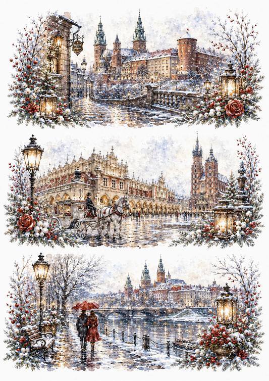 Sticker Sheet / Greeting Card – Winter Cracow - Krakow- Collage Cat. No. 10358