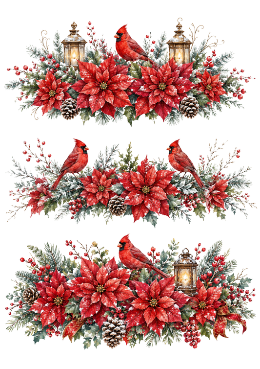 Sticker Sheet / Greeting Card – Snowy Cardinal Christmas Garlands Collage Cat. No. 10360