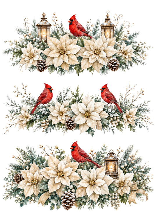 Sticker Sheet / Greeting Card – Snowy Cardinal Christmas Garlands Collage Cat. No. 10361