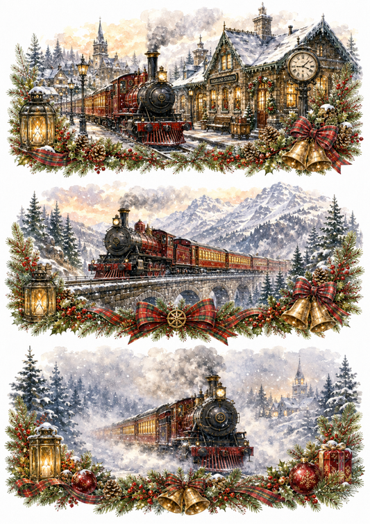 Sticker Sheet / Greeting Card – Christmas Vintage Train Collage Cat. No. 10370