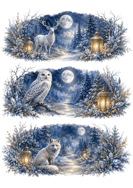 Sticker Sheet / Greeting Card – Frozen Night in the Forest Collage Cat. No. 10372