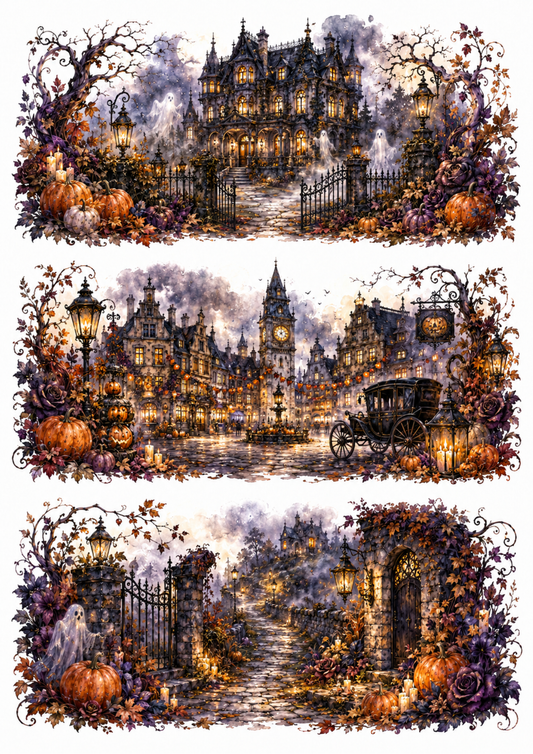Sticker Sheet / Greeting Card – Spooky Town Collage Cat. No. 10377