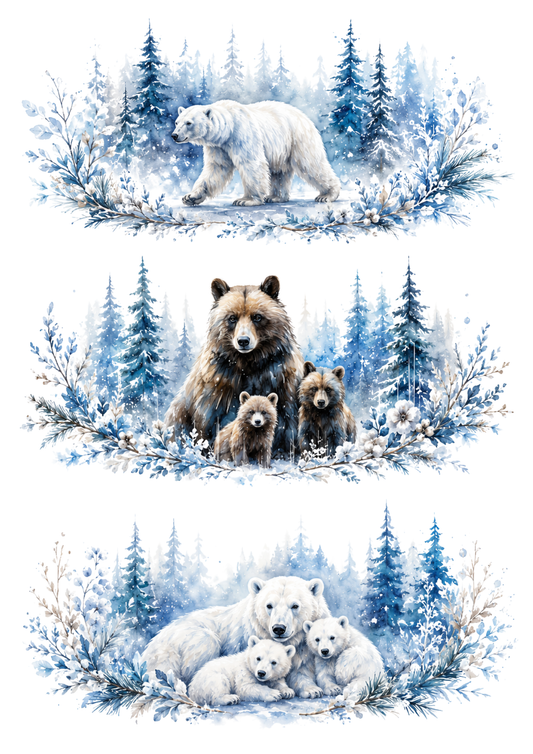 Sticker Sheet / Greeting Card – Bear Winter Wildlife Triptych Collage Cat. No. 10379