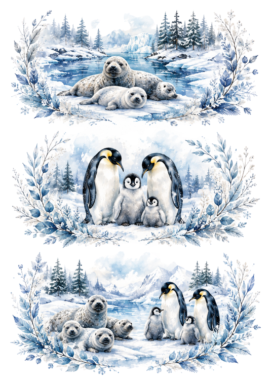 Sticker Sheet / Greeting Card – Arctic Animal Wildlife Triptych Collage Cat. No. 10380