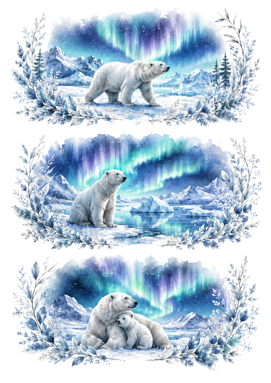 Sticker Sheet / Greeting Card – Arctic Polar Bear Wildlife Triptych Collage Cat. No. 10381