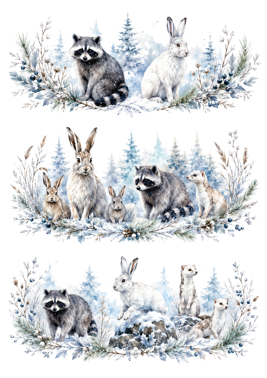 Sticker Sheet / Greeting Card – Animal Winter Woodland Collage Cat. No. 10383