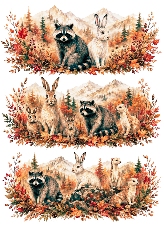 Sticker Sheet / Greeting Card – Autumn Woodland Animal Triptych Collage Cat. No. 10384