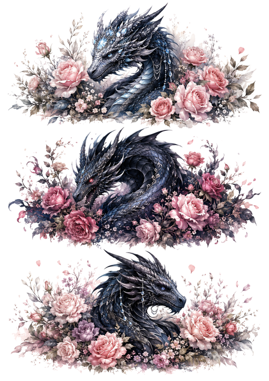 Sticker Sheet / Greeting Card – Gothic Dragon Triptych Collage Cat. No. 10387