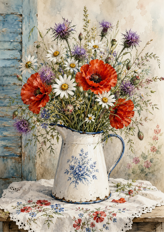 Sticker Sheet / Greeting Card – Vase of Wild Flowers Full Cat. No. 10399