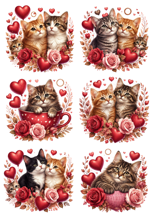 Sticker Sheet / Greeting Card – Valentine Cats Collage Cat. No. 10404
