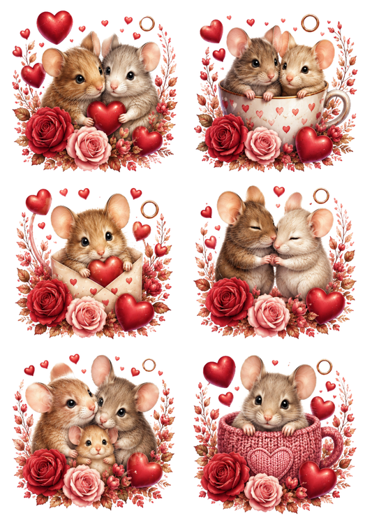 Sticker Sheet / Greeting Card – Valentine Mice Collage Cat. No. 10405