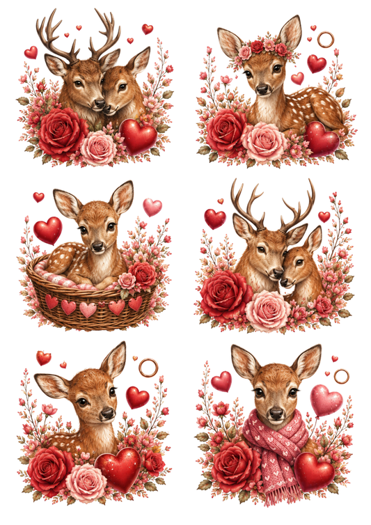 Sticker Sheet / Greeting Card – Valentine Deer Collage Cat. No. 10407