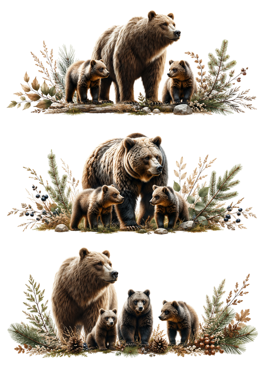 Sticker Sheet / Greeting Card – Mother Bear and Her Cubs Collage Cat. No. 10412