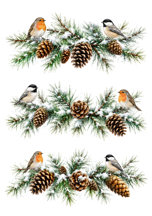 Sticker Sheet / Greeting Card – Birds on the Snowy Pine Branches Collage Cat. No. 10415