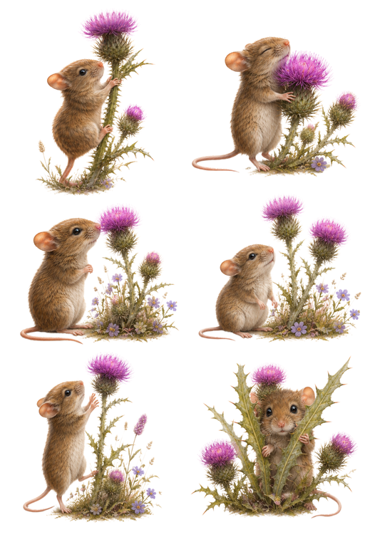 Sticker Sheet / Greeting Card – Little Mice Among the Thistles Collage Cat. No. 10417