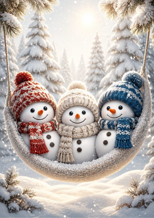 Sticker Sheet / Greeting Card – Snowmen in the Winter Hammock Collage Cat. No. 10421
