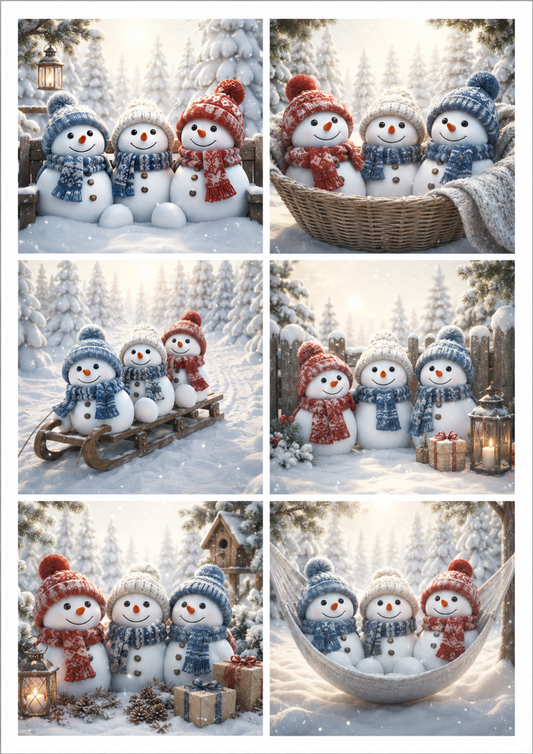 Sticker Sheet / Greeting Card – Cozy Snowmen in the Snow Collage Cat. No. 10422