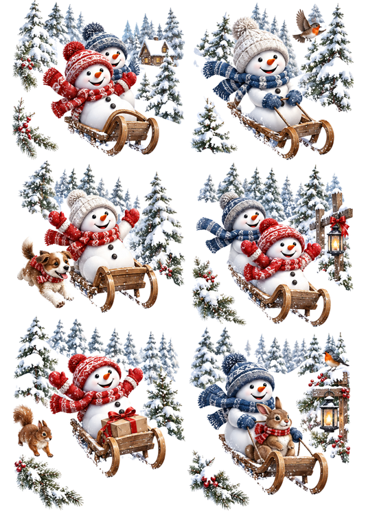 Sticker Sheet / Greeting Card – Cozy Winter Snowmen Collage Cat. No. 10425