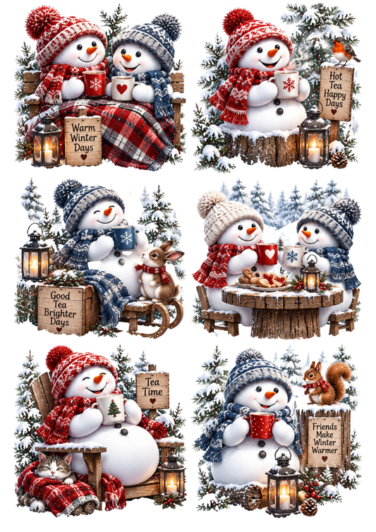 Sticker Sheet / Greeting Card – Cozy Winter Snowmen Collage Cat. No. 10426