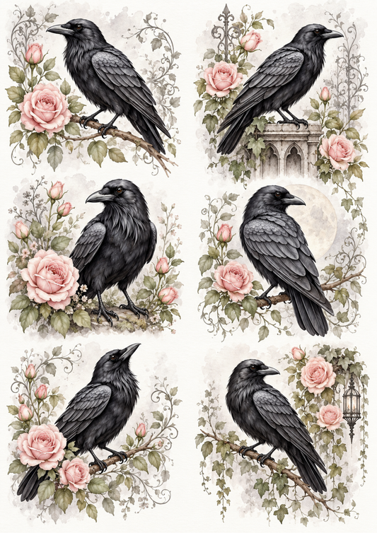 Sticker Sheet / Greeting Card – Gothic Raven Collage Cat. No. 10431