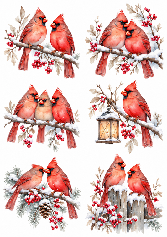 Sticker Sheet / Greeting Card – Winter Cardinals Collage Cat. No. 10433