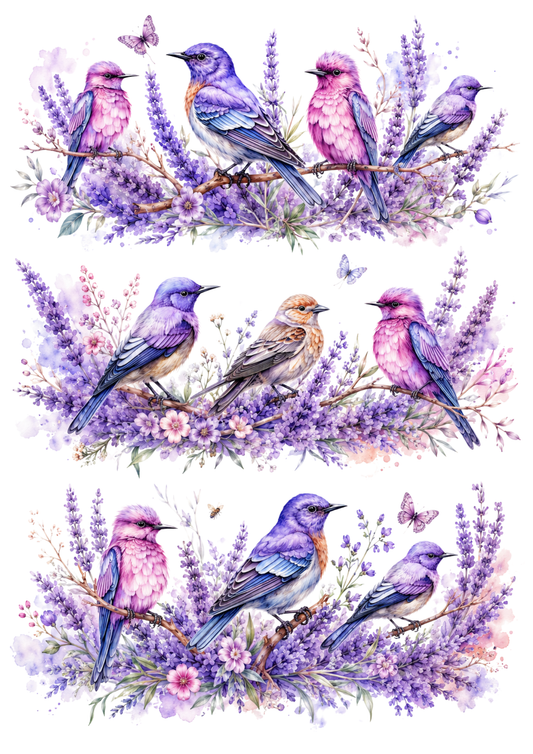 Sticker Sheet / Greeting Card – Purple Garden Songbirds Collage Cat. No. 10437