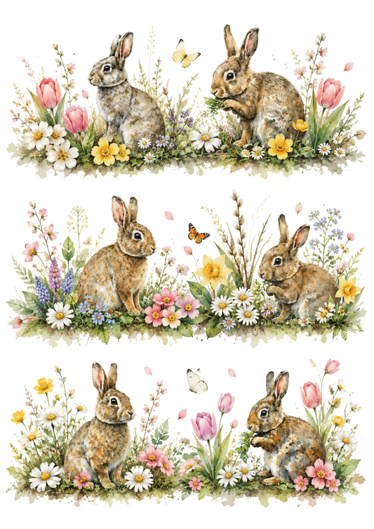 Sticker Sheet / Greeting Card – Spring Rabbits in the Country Garden Collage Cat. No 10441