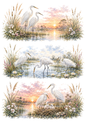Sticker Sheet / Greeting Card – White Herons at Sunset Collage Cat. No 10444