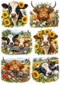 Sticker Sheet / Greeting Card – Cow in Summer Meadow Collage Cat. No 10465