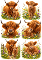 Sticker Sheet / Greeting Card – Highland Cow in the Meadow Collage Cat. No 10466