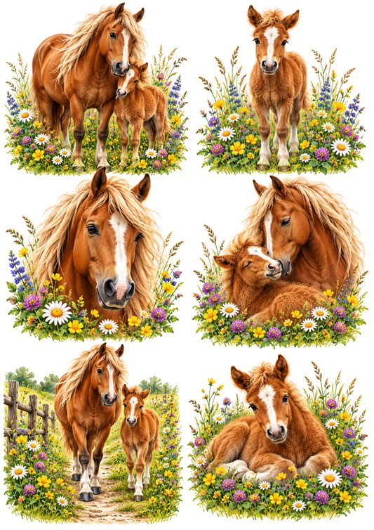 Sticker Sheet / Greeting Card – Horses in the Meadow Collage Cat. No 10467