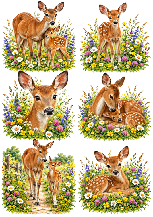 Sticker Sheet / Greeting Card – Little Deer in the Meadow Collage Cat. No 10468