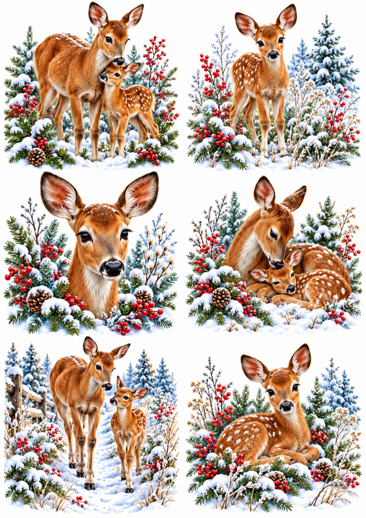 Sticker Sheet / Greeting Card – Winter Deer Scene Collage Cat. No 10469