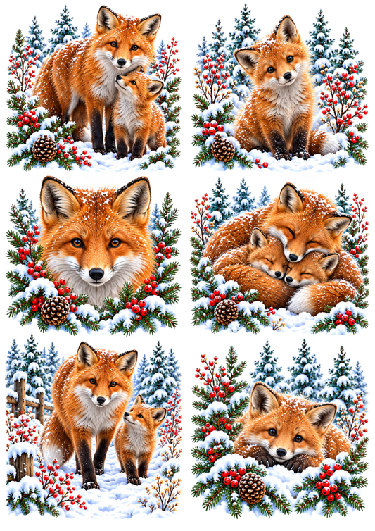 Sticker Sheet / Greeting Card – Winter Fox Scene Collage Cat. No 10471