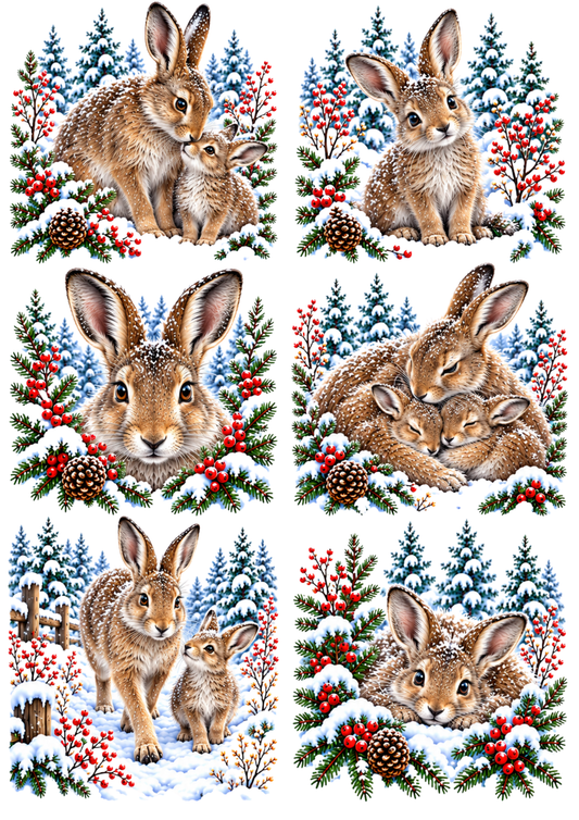 Sticker Sheet / Greeting Card – Winter Rabbit Family Scene Collage Cat. No 10473