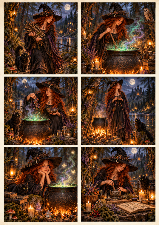 Sticker Sheet / Greeting Card – Halloween Witch Collage Cat. No 10493