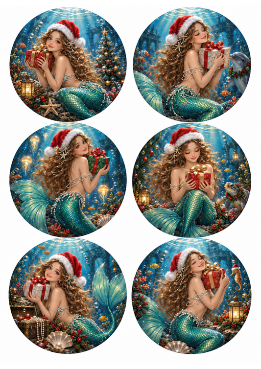 Sticker Sheet / Greeting Card – Christmas Mermaid Collage Cat. No 10502