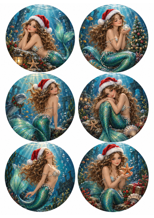 Sticker Sheet / Greeting Card – Christmas Mermaid Collage Cat. No 10503