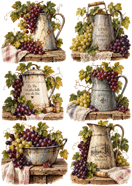 Sticker Sheet / Greeting Card – Vintage Grapes Jug Collage Cat. No 10511