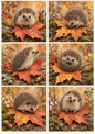 Sticker Sheet / Greeting Card – Autumn Hedgehog on Maple Leaves Collage Cat. No 10514